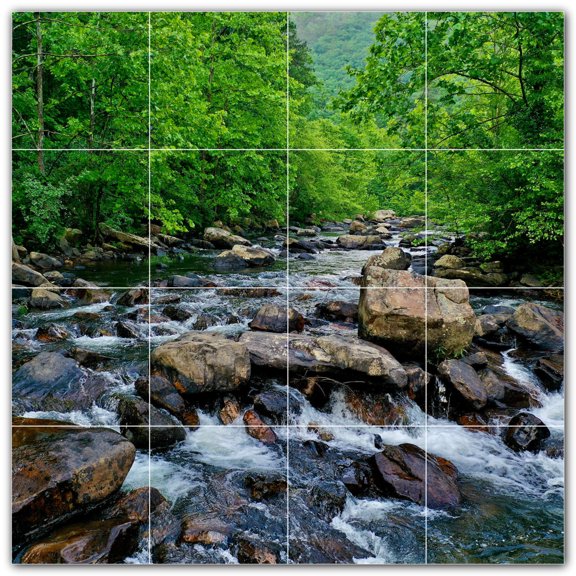 Picture-Tiles.com: River Ceramic Tile Wall Mural WAL500902-44S. 17"W x 17"H using (16) 4.25" x 4.25" Ceramic Tiles-Satin Finish