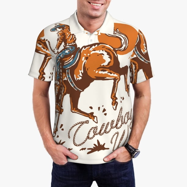 Balery Cowboy Riding Horse Camisa Polo de Hombre con Estampado, de Manga Corta y Tejido Medio, Camisa Tipo Golf Polo-XX-Large
