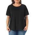 thumbnail image 2 of Women's Plus Short Sleeve Crew Neck Pleated Casual Tunic Blouse 2X Black, 2 of 6