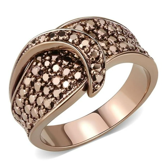 Women IP Coffee Light Brass Ring with AAA Grade CZ in Light Coffee - Size 5