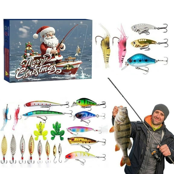 WXLCISI Advent Calendar Fishing Christmas Countdown - 24 Days Fishing Lures Set for Fisher Adult Men Teen Boys - 2024 Xmas Surprise Present A