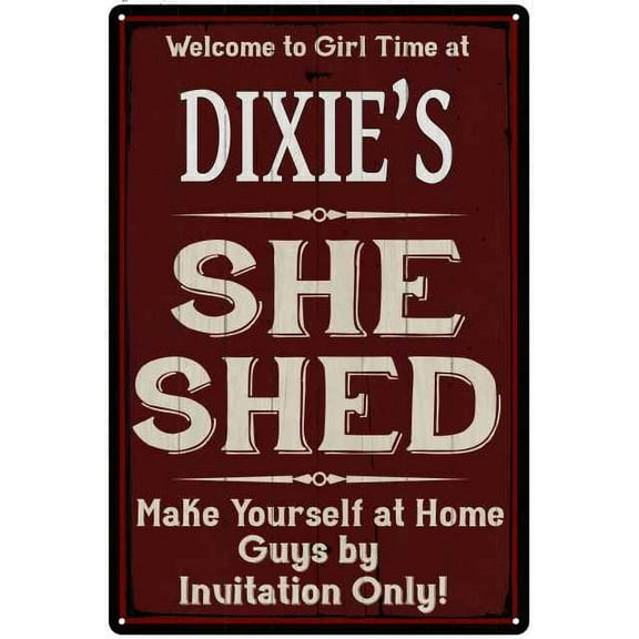 DIXIE'S She Shed Red Sign Lady Cave 8 x 12 High Gloss Metal 208120088484