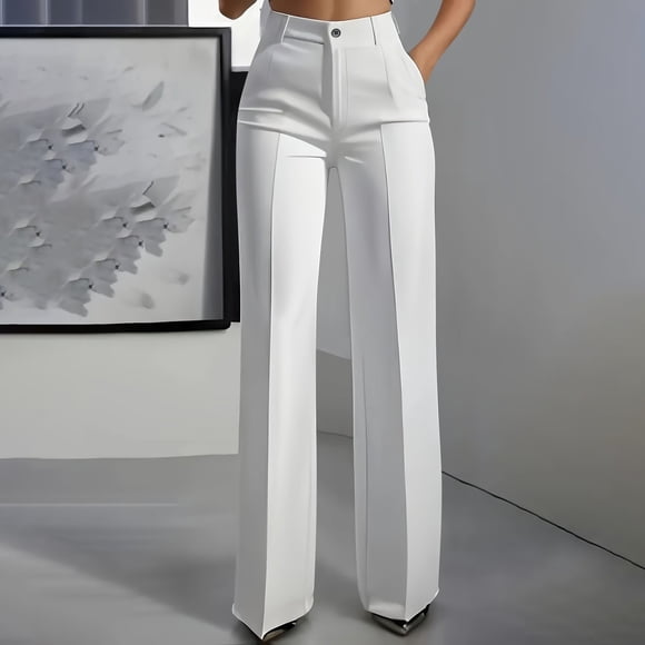 Mifsaly Business Casual Pants Women High Waisted Wide Leg Dress Pant Tailored Fit Elegant Flowy Silhouette Office Work Trousers with Pockets