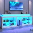 thumbnail image 2 of ChVans 80.7" Modern LED TV Stand for TVs up to 90" with LED Lights & Outlet, High Gloss Entertainment Center with Open Shelves Storage, Media Console TV Stands for Living Room, Game room, Bedroom, 2 of 7