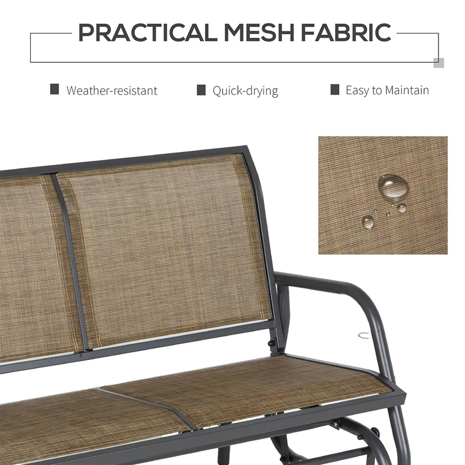 Demi Bonn 2-Person Outdoor Glider Bench, Patio Double Swing Rocking Chair Loveseat with Steel Frame, Outdoor Glider Chairs for Porch, Balcony, Poolside, Brown