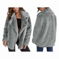 thumbnail image 2 of Women Winter Coats Lapel Faux Fur Jackets Open Front Mid-Long Cardigan Coat Casual Warm Winter Outwear Jackets Gray S, 2 of 7