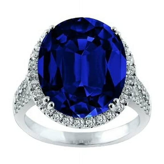 HeartsAndYou 6ct Oval Cut Natural Blue Sapphire & Moissanite Halo Ring 14k SOLID White Gold