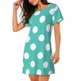 thumbnail image 2 of Fuzoiu Teal Turquoise And White Polka Dot Print Women Nightgowns, Soft Comfy Lightweight Short Sleeves Sleepwear,Crew Neck Loungewear, 2 of 6