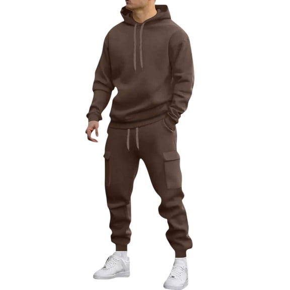 KyCheLot Hoodie and Cargo Pant Set for Men Long Sleeve Solid Color Oversized Casual Athletic Sweatsuit