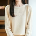 thumbnail image 4 of XPMWRP Base Shirts for Womens Crew Neck Long Sleeves Ribbed Knit Solid Loose Fit Fashion Blouse T-Shirt Pullover Tops Beige L, 4 of 5