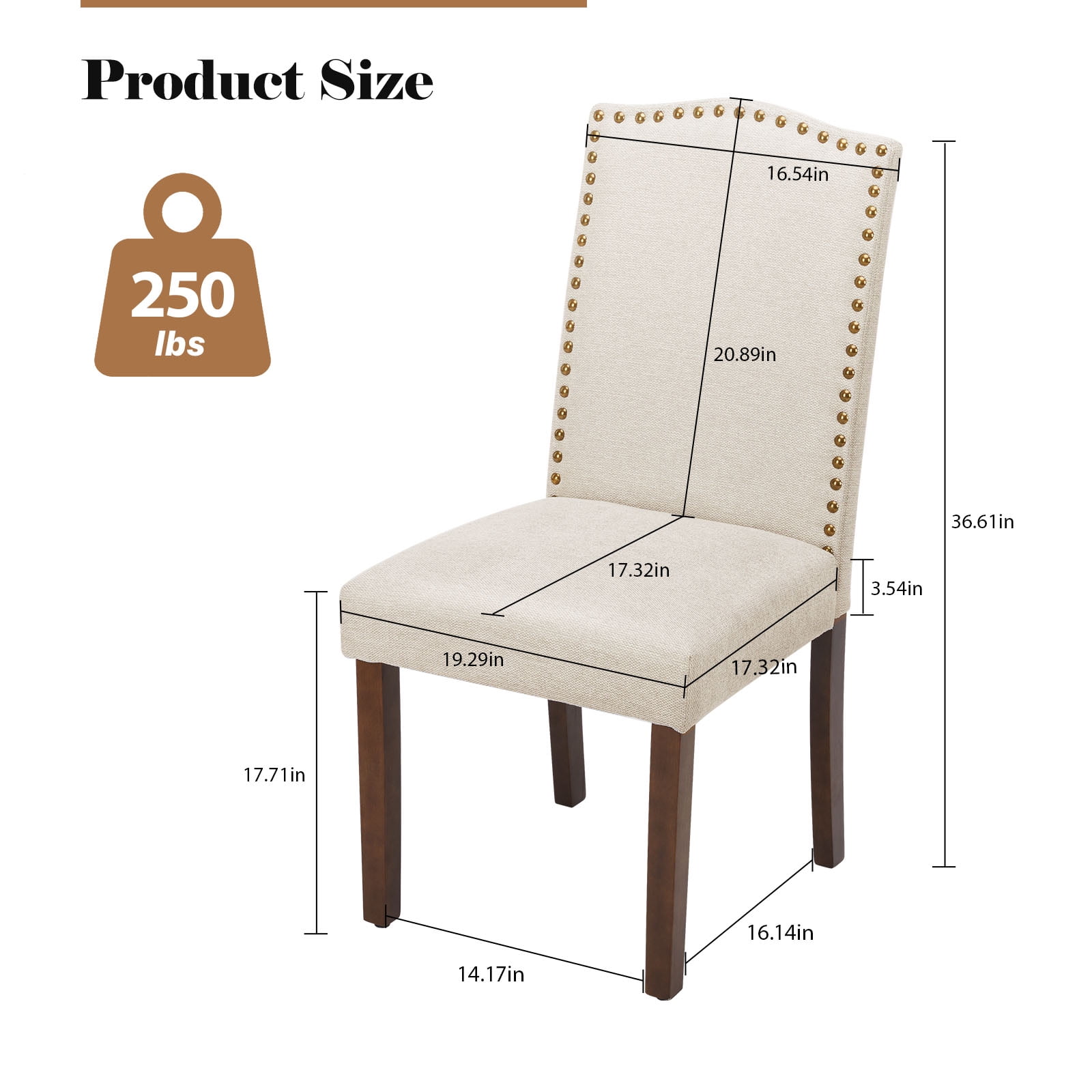 EDX Dining Chairs Set of 2, Parsons Chairs with Nailhead Trim and Wood Legs