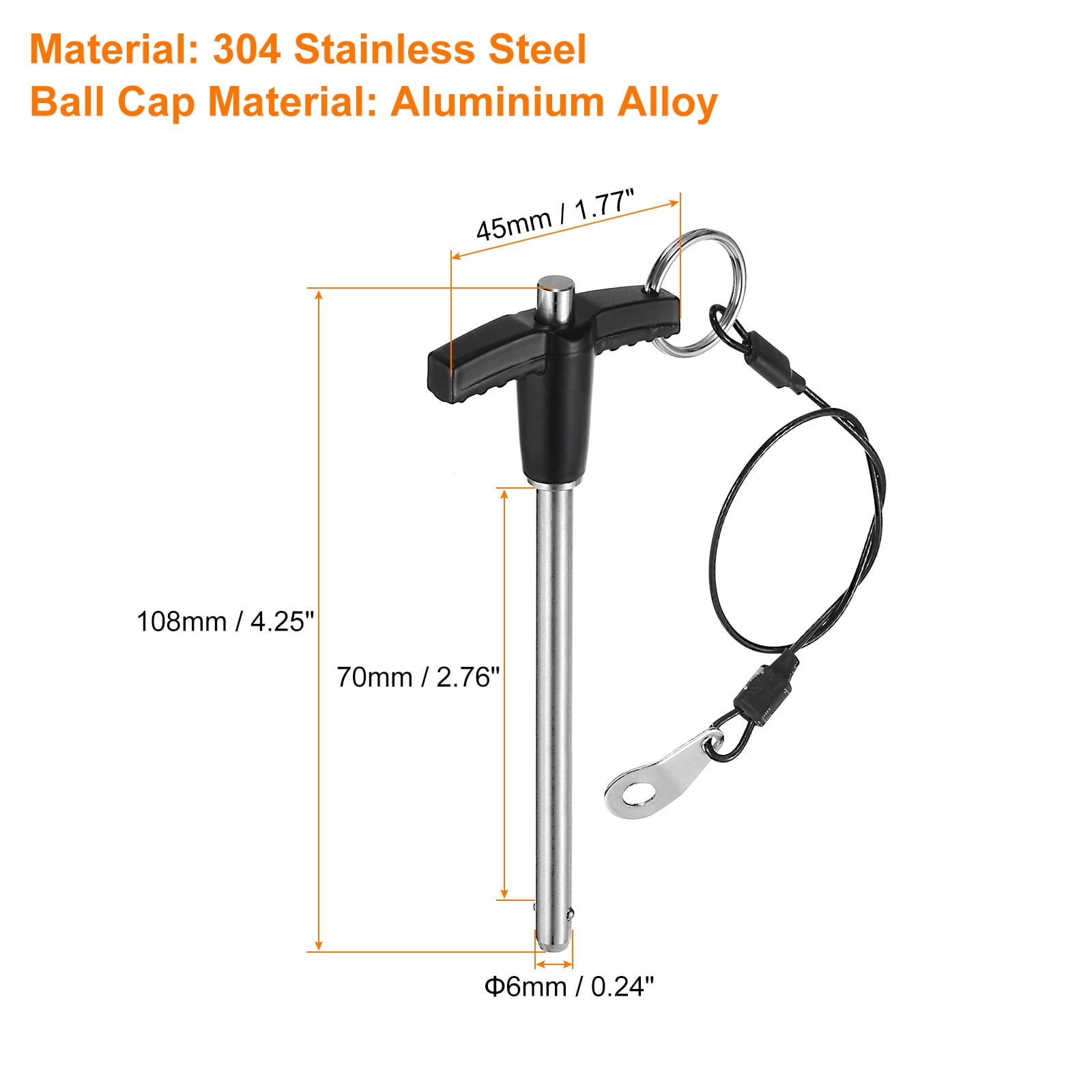 Uxcell 4Pack T Handle Lock Pins, 6mm x 70mm Usage Length Stainless Steel Push-Button Quick Release Pin