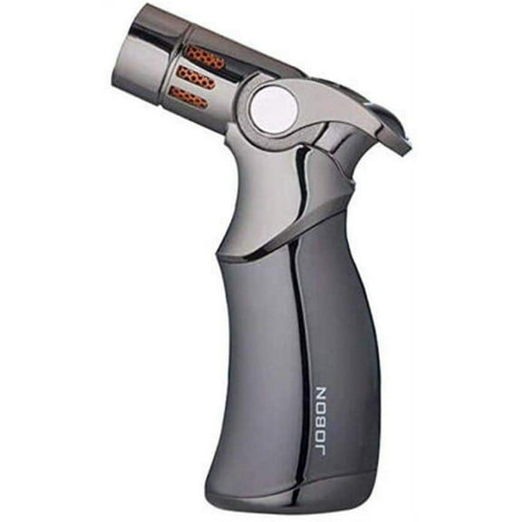 Piioket Windproof Luxury 4 Nozzles Quad Jet Torch Lighter Elegant Four Flame Refillable Butane Gas Cigar Cigarette Lighter - Gray