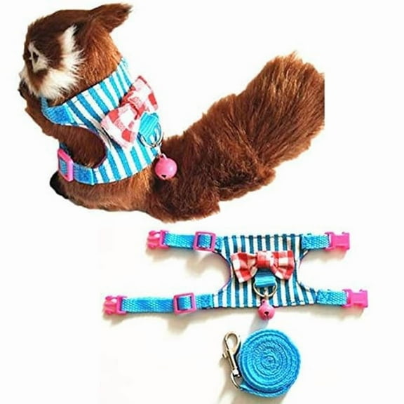 Small Pet Harness Vest and Leash Set with Bowknot and Bell Decor, for Gerbil Guinea Pig Squirrel Kitten Outdoor Walking