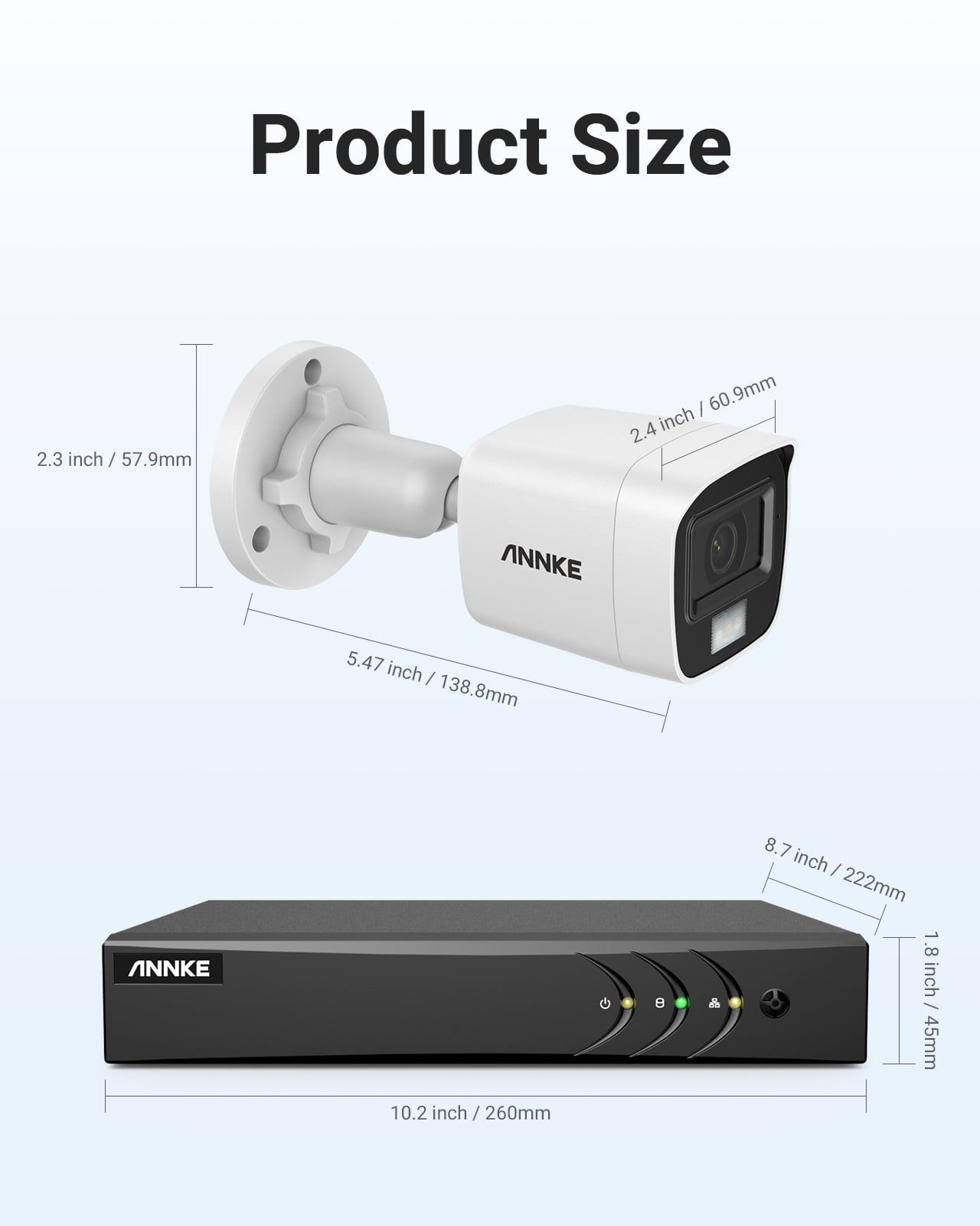 ANNKE 8CH H.265+ 2MP Home Wired Camera Security System with Audio, 3K Lite AI DVR and 8X1080P IP67 Weatherproof Cameras, 1TB HDD, Intelligent Dual Lamp，Human/Vehicle Detection, 100ft Color Night Visi