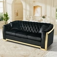 thumbnail image 2 of Wiilayok 84" Velvet Luxury 3 Seat Sofa, Mid-Century Classic Chesterfield Sofa Couch With Button Tufted,Golden Lines for Living Room,Black, 2 of 9