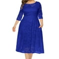 thumbnail image 2 of Jinhomg Womens Elegant Lace Dress Trendy Hollow Out Midi Dresses Plus Size Comfy 2/3 Sleeve Scooped Neckline Cocktail Party Dress Women Blue XXXL, 2 of 6
