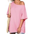 thumbnail image 2 of Short Sleeve Off Shoulder Solid Color Women Casual T Shirt, 2 of 7
