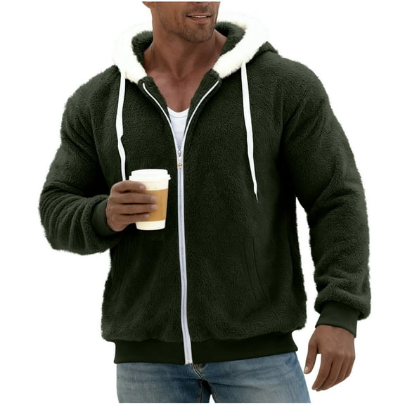 ZVNAΖH Men's Fuzzy Sherpa Hoodie Casual Midweight Fleece Jacket Zip Up Hooded Sweatshirt Winter Outwear with Pockets