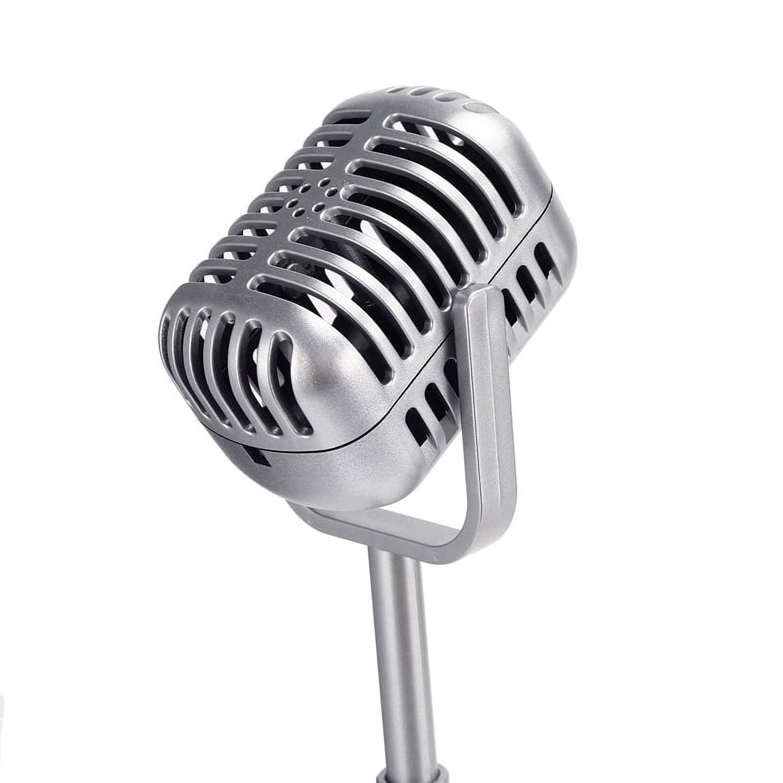 2X Desktop Microphone Prop Model with Adjustable Height, Classic Retro Style Microphone Stand Mic Prop,Silver