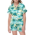 thumbnail image 3 of Pyjamas en Satin 2 Pcs pour Filles Ensemble Chemise à Manches Courtes Imprimé Graphique et Short Pyjama Bébé Fille Vert 2 Ans-3 Ans, 3 of 7