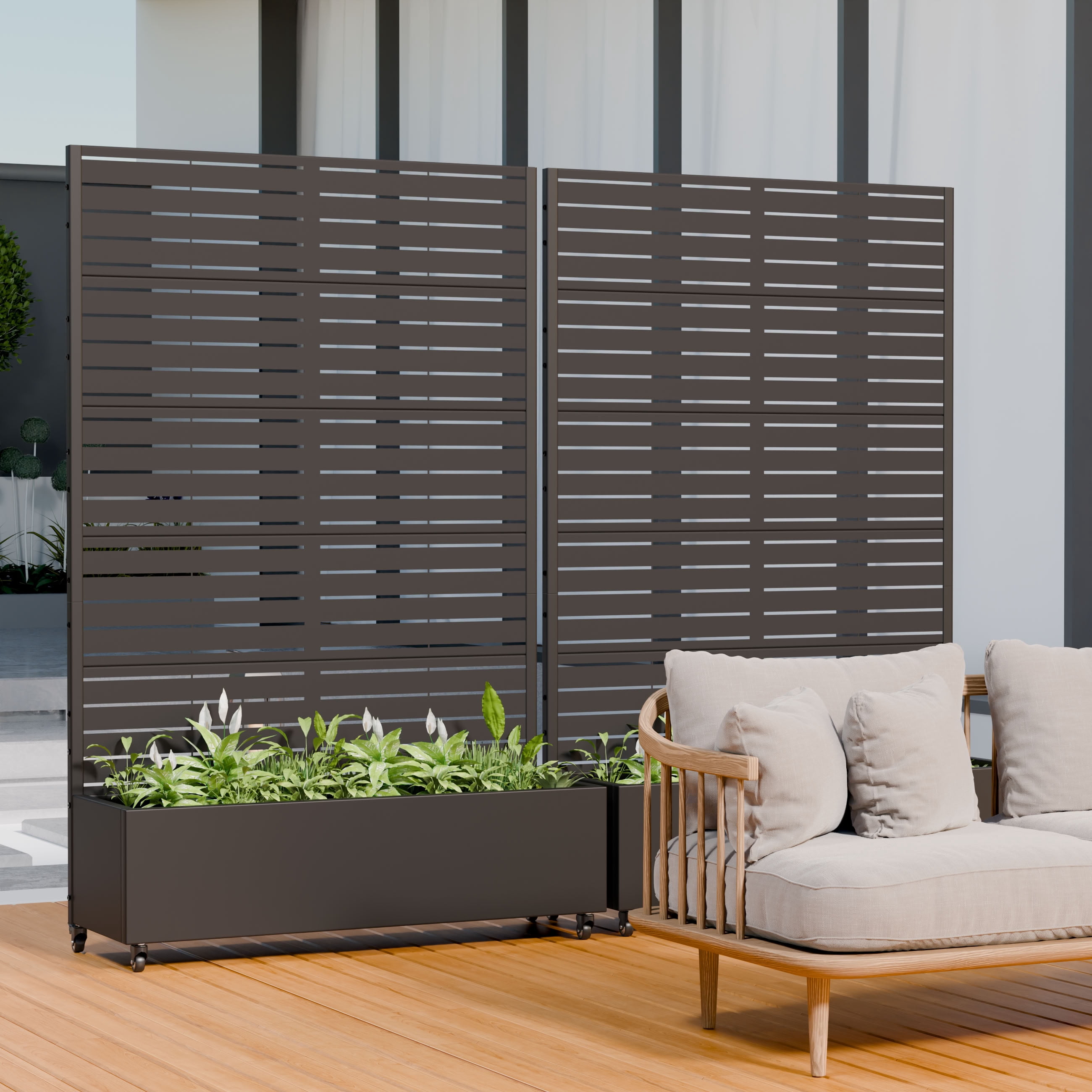 MAYEERTY 5 Panels Outdoor Metal Planter Box, Durable Weather-Resistant Planter, 2 pcs Decorative Metal Flower Box for Patio, Balcony, Garden