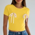 thumbnail image 2 of yillto Womens Girls Crop Tops Short Sleeve Crew Neck Cute Bow Tee Casual Base Layer Summer Shirts, 2 of 7