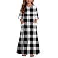 thumbnail image 2 of Little Girls Maxi Dress 4-14 Years Ruffle Half Sleeve Round Neck Floral Print Tiered Long Dress with Side Pockets Black D 9-10 Years, 2 of 7