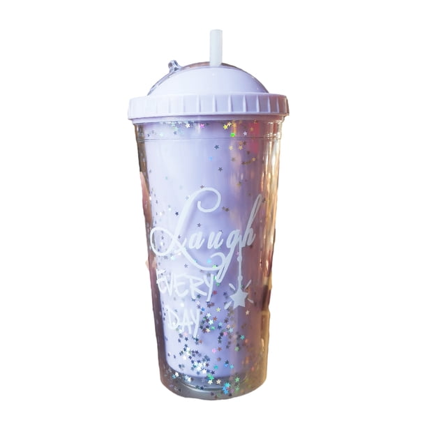 Yuarrent Brillo de plástico brillante doble capa brillante arenas movedizas lentejuelas taza para beber Idea de regalo multiusos Teteras Azul claro