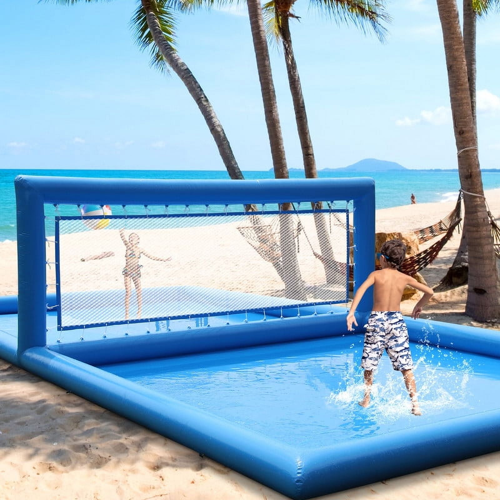 Relunch Inflatable Volleyball Court Gaint Beach Volleyball Pool with Air Pump, Water Volleyball Field for Outdoor Sport Game