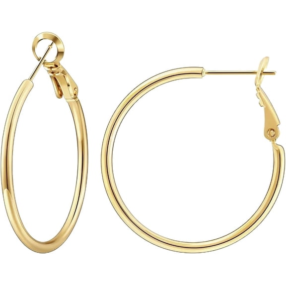 14K Gold Plated Hoop Earrings for Women, Hypoallergenic Thin Lightweight Real Gold Earrings | Trendy Gold Hoop Earrings 30/40/50 MM[x301]