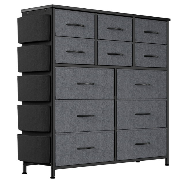 Cómoda Cajonera 12 Cajones de Tela para Recámara | Organizador de Ropa con Bolsillos Laterales y Ganchos | Mueble de Almacenamiento Multifuncional para Dormitorio - Resistente y Espacioso
