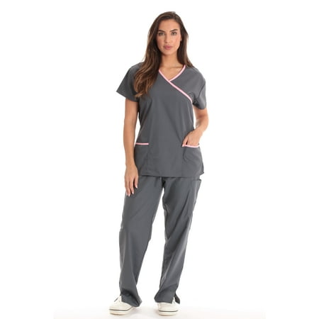 

Just Love Women s Scrub Sets Medical Scrubs (Tie Back) (Small Grey Pink)