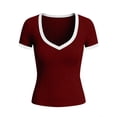 thumbnail image 6 of Miqool Crop Tops for Women Color Block V Neck Cute Going Out Tops Short Sleeve Ribbed Yoga Gym Shirts Summer Basic Tees, 6 of 6