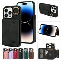 Dteck for iPhone 13 Case with Card Holder, Retro PU Leather Wallet Case with Rotating Ring Kickstand, Slim Back Protective Cover Case for iPhone 13,Black