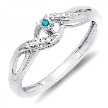 - 0.05 Carat (ctw) Sterling Silver Round Blue & White Diamond Ladies Crossover Swirl Bridal Promise Ring