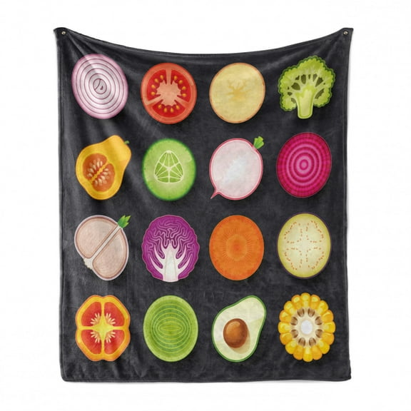 Vegetable Soft Flannel Fleece Throw Blanket, Vegan Diet Theme with Corn Avocado Onion Radish Hipster Menu Healthy Lifestyle, Cozy Plush for Indoor and Outdoor Use, 60" x 80", Multicolor, by Ambesonne