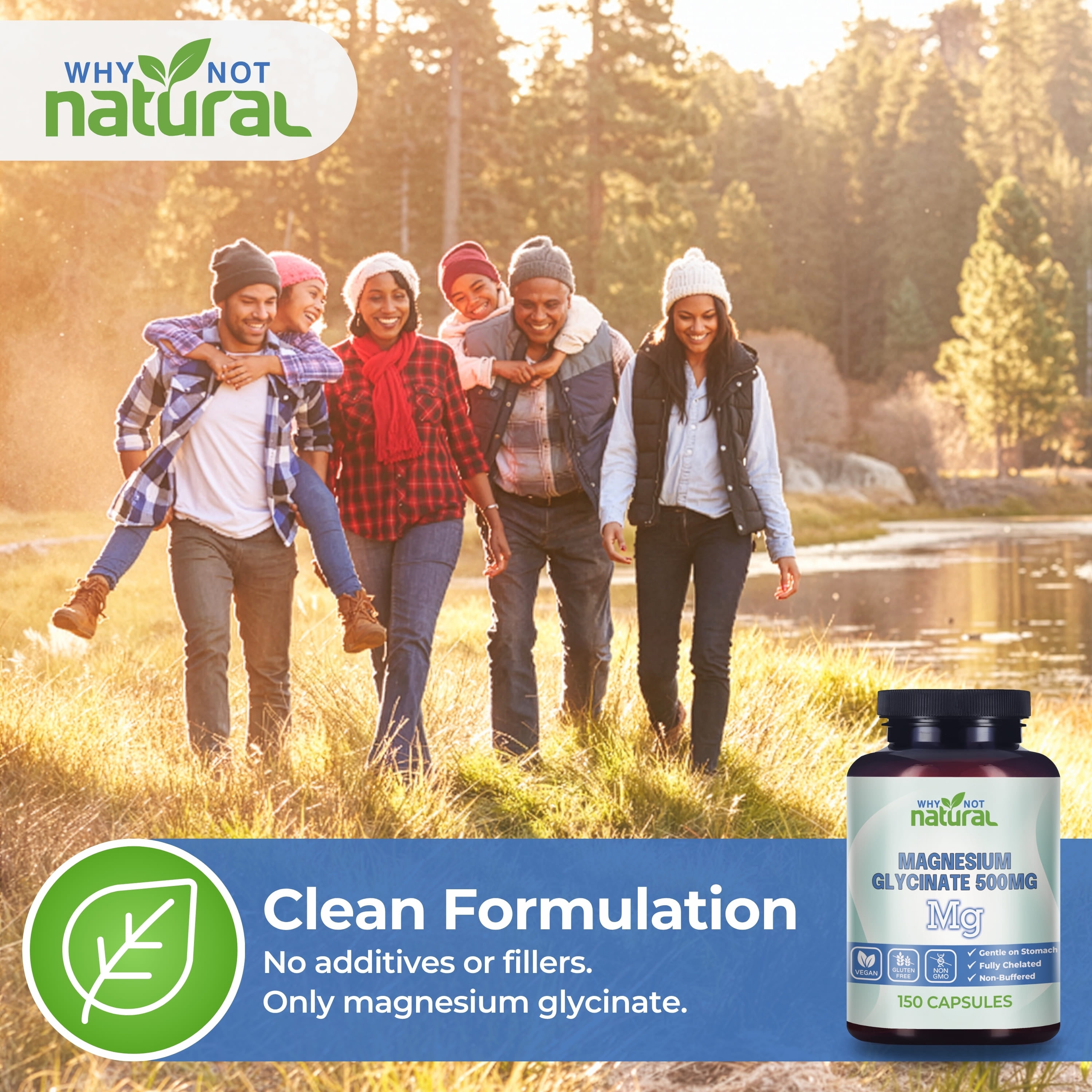Why Not Natural Magnesium Glycinate 500 mg Capsules Supplement - Vegan, 100% Pure, No Filler - Supports Sleep and Relaxation