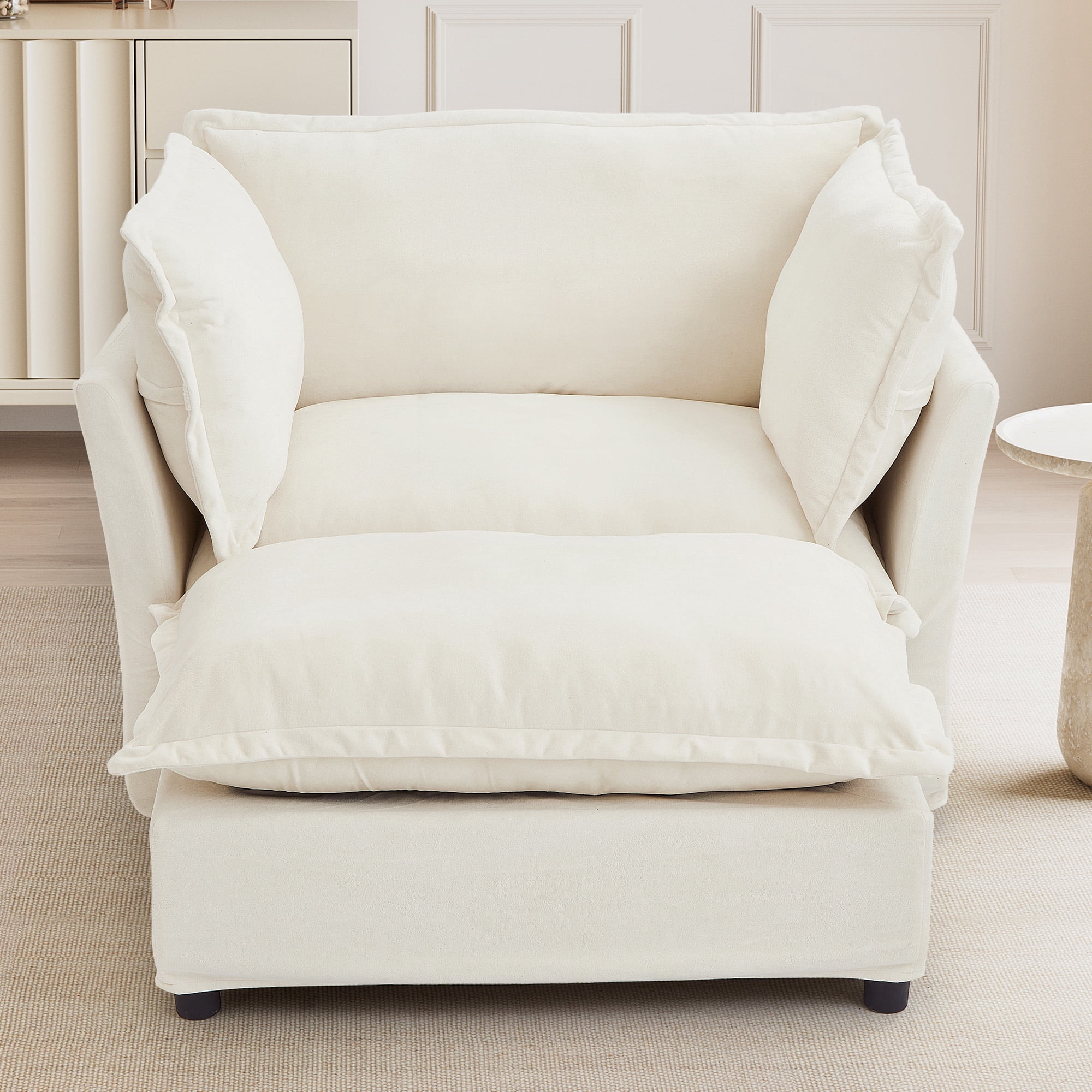 45.2" Armchair Sofa Cozy Upholstered Sofa Chair with Ottoman, 39" Wide Seat and 2 Pillows