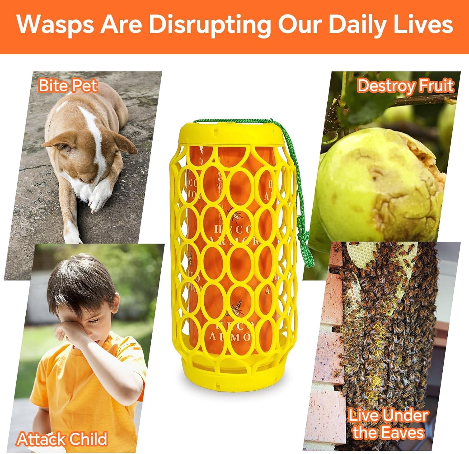 2-Pack Wasp Traps Outdoor Hanging - Carpenter Bee Traps with Super Sticky Paper Weatherproof Yellow Jacket Trap & Insect Bee Fly Gnats Catcher for Garden, Patio, Camping, Safe Non-Toxic