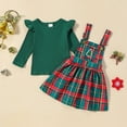 thumbnail image 4 of Gunia Christmas Outfits For Baby Girls Christmas Long Sleeve Ribbed T Shirts Tops Xmas Plaid Printed Suspender Skirts Outfits Toddler Girl Outfit,Green 18-24 Months, 4 of 7
