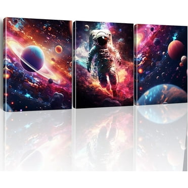 AABERIC Outer Space Room Decor Space Room Decor for Boys, Planet Astronaut Wall Art Space Wall Decor for Boys Bedroom Teens Room Living Room, Galaxy Space Posters Pictures Set of 3 Unframe 8"x10"