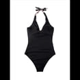 thumbnail image 4 of Trajes de Baño de una Pieza con Control de Abdomen para Mujer, Trajes de Baño Push Up con Cuello Halter Negro y Flor XL, 4 of 7