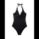 thumbnail image 4 of Trajes de Baño de una Pieza con Control de Abdomen para Mujer, Trajes de Baño Push Up con Cuello Halter Negro y Flor XL, 4 of 7