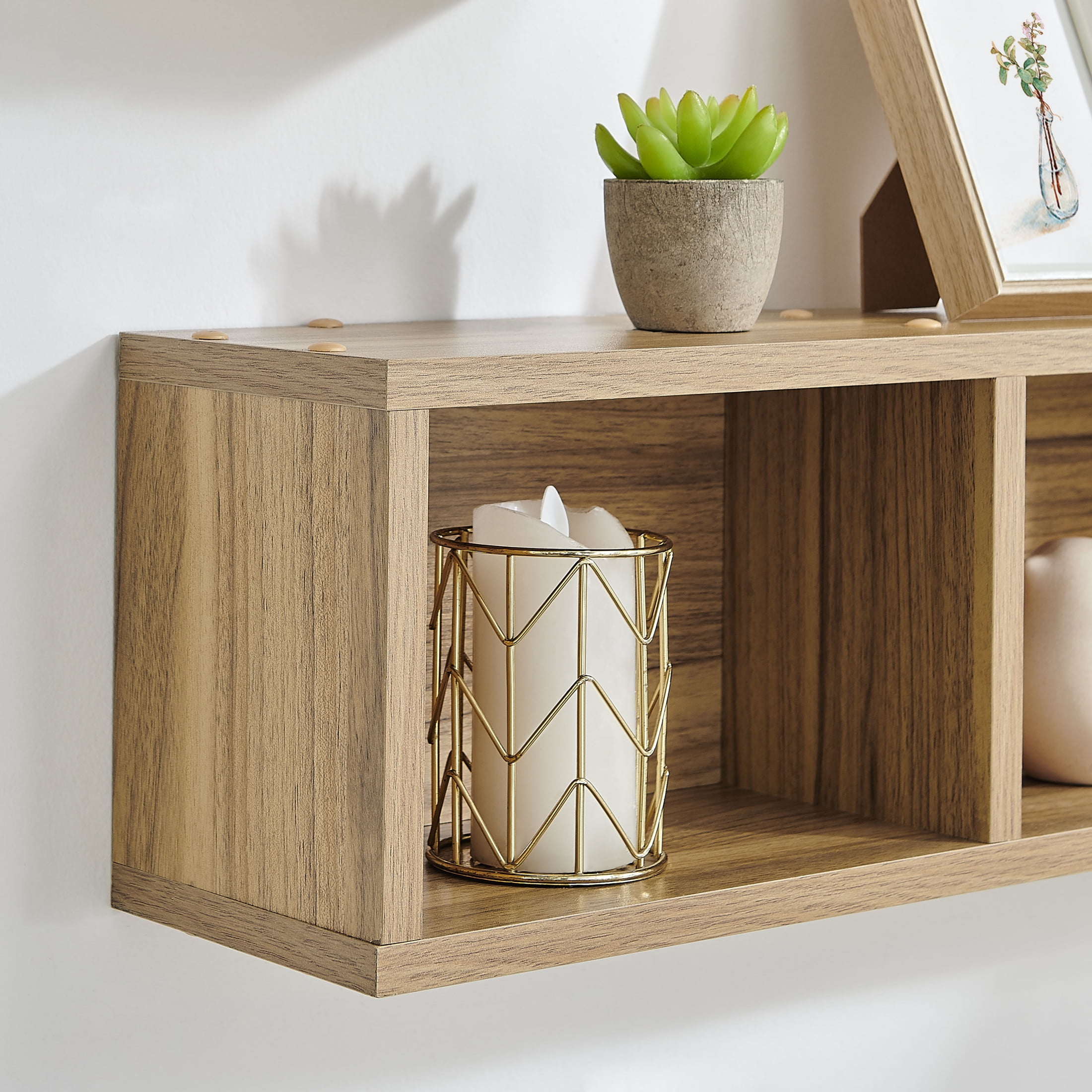 Danya B. Bauhaus Floating Geometric Cubby Wall Shelves - Set of 3 Sizes - Chestnut