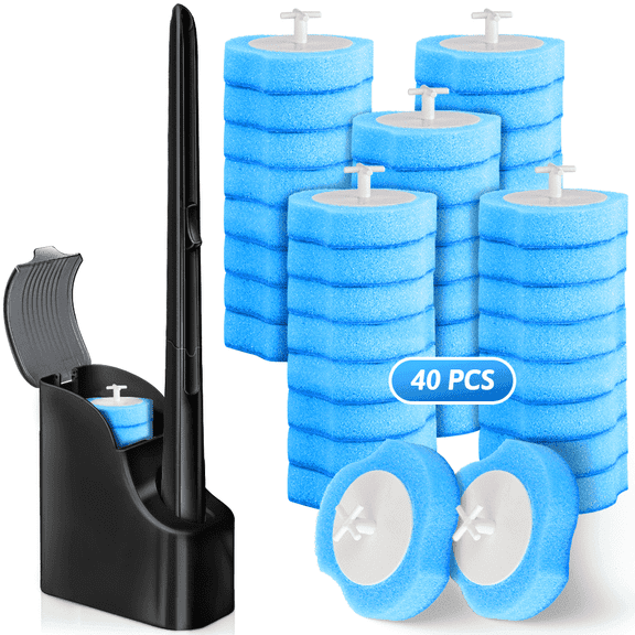 MYSPRI Disposable Toilet Bowl Brush Cleaner 1 Kit with 40 Toilet Scrubber Refills