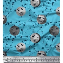 Soimoi Cotton Voile Fabric Moon & Stars Galaxy Printed Fabric 1 Yard 42 Inch Wide
