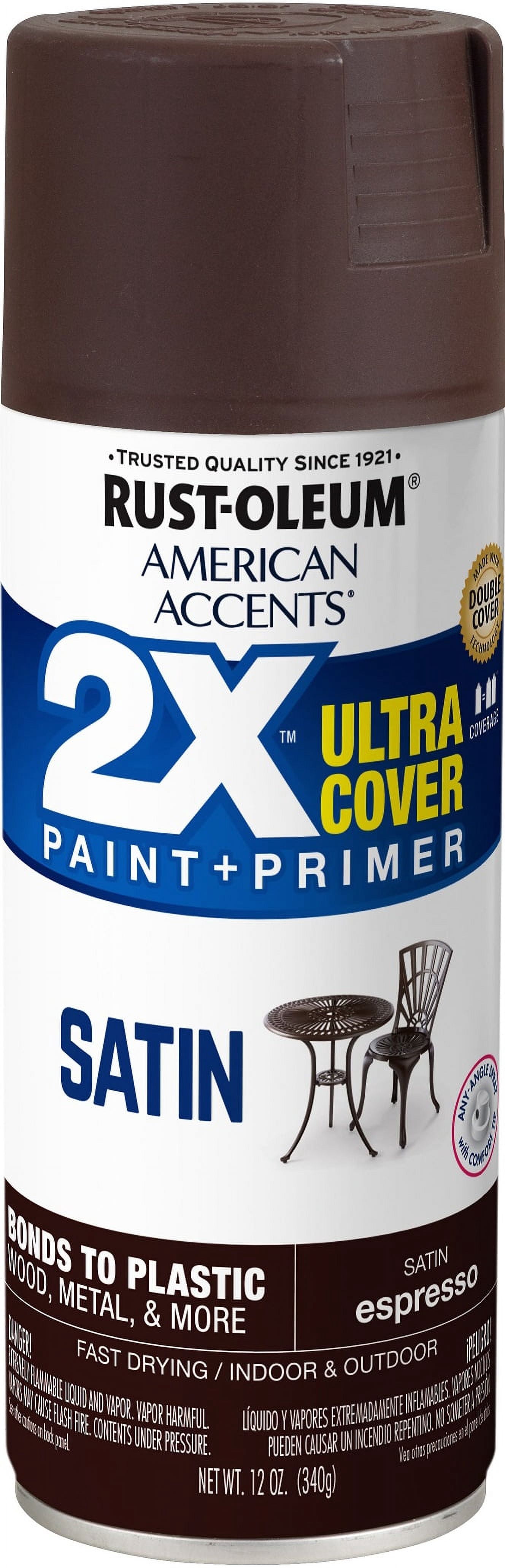 Rust-Oleum American Accents 2X Ultra Cover Paint and Primer Satin Espresso 12 oz Spray Paint, 2 Pieces Pack