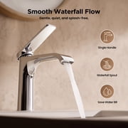 JOMOO Waterfall Bathroom Faucet, Spin-Lock Quick Install, Low-Lead Brass, Pop-Up Drain Included, Chrome
