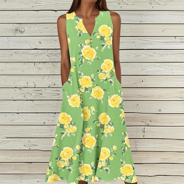 TaTaai Womens Strap Design V Neck Sleeveless Casual Summer Dress Loose Fit Maxi Length Beach Vacation Sundress Gift